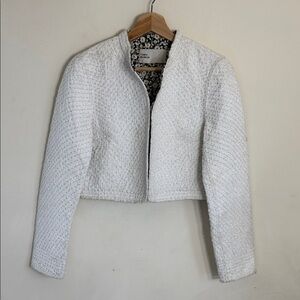TORY BURCH CREAM CROPPED TWEED JACKET WOMENS SIZE 4